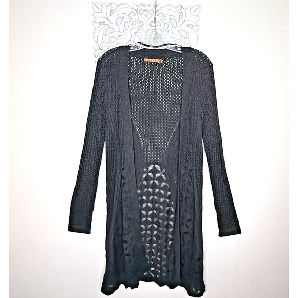 Belldini Sweaters - BELLDINI Women's size LARGE Open Front Sweater Cardigan Eyelet Knit Dark GRAY